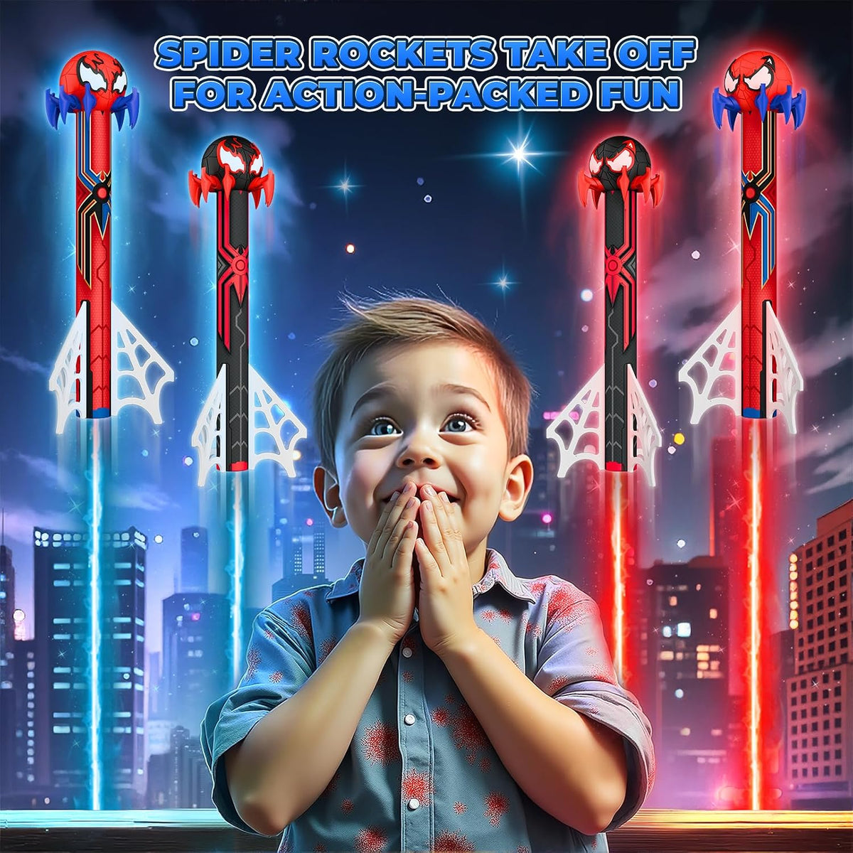 Spider Rocket Launcher for Kids, 4 Rockets with Web Air Pump - Child-sized - image 2