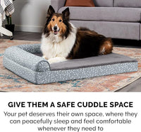 Furhaven Cooling Gel Dog Bed for Large Dogs w/ Removable Bolsters & Washable Cover, For Dogs Up to 125 lbs - Plush & Almond Print L Shaped Chaise - Gray Almonds, Jumbo Plus/XXL