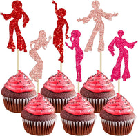 Gyufise 24Pcs Dance King Cupcake Toppers Glitter Jazz Dancers Happy - Red