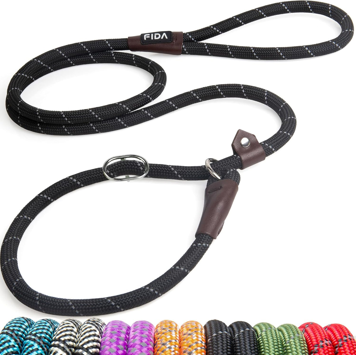 Fida Durable Slip Lead Dog Leash - Large (1/2" x 6 ft) / Black
