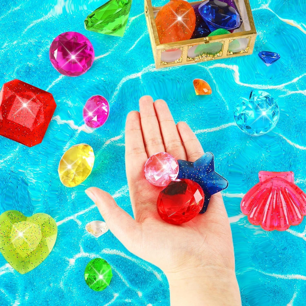 MARFOREVER Extra Large Diving Gem Pool Toys 60MM Extra Big Colorful - Pirate Chest Gems - image 3