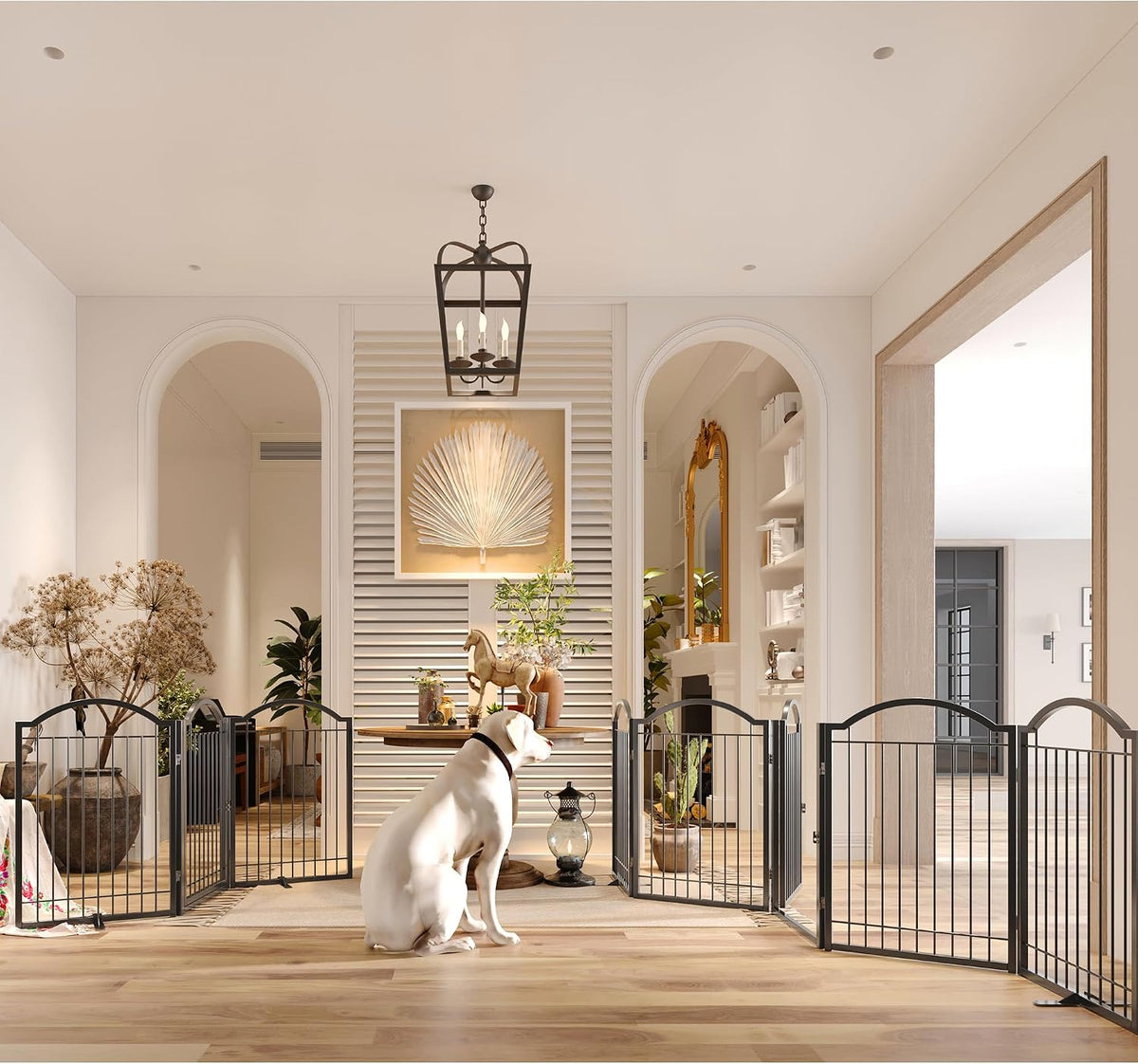 BHG Metal No-Assembly Freestanding Dog Gate with Door Walk Through - Black / 5 panels - image 2