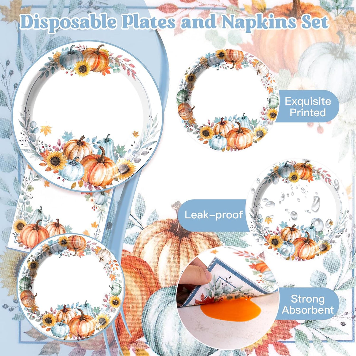 yunhuatdm 180 piece cute ghost Halloween plates and napkins set, black and white - view 36