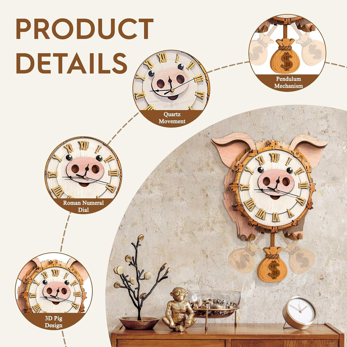 Halloween 3D Puzzles for Adults Halloween Puzzle Clock Adult Craft – Fun for Kids & Family - Pig Clock - image 4