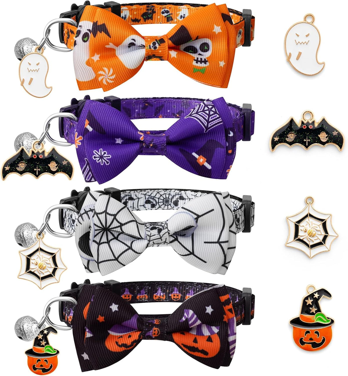 LLHK 4 Pack Halloween Cat Collar with Bow Tie and Bell - Halloween