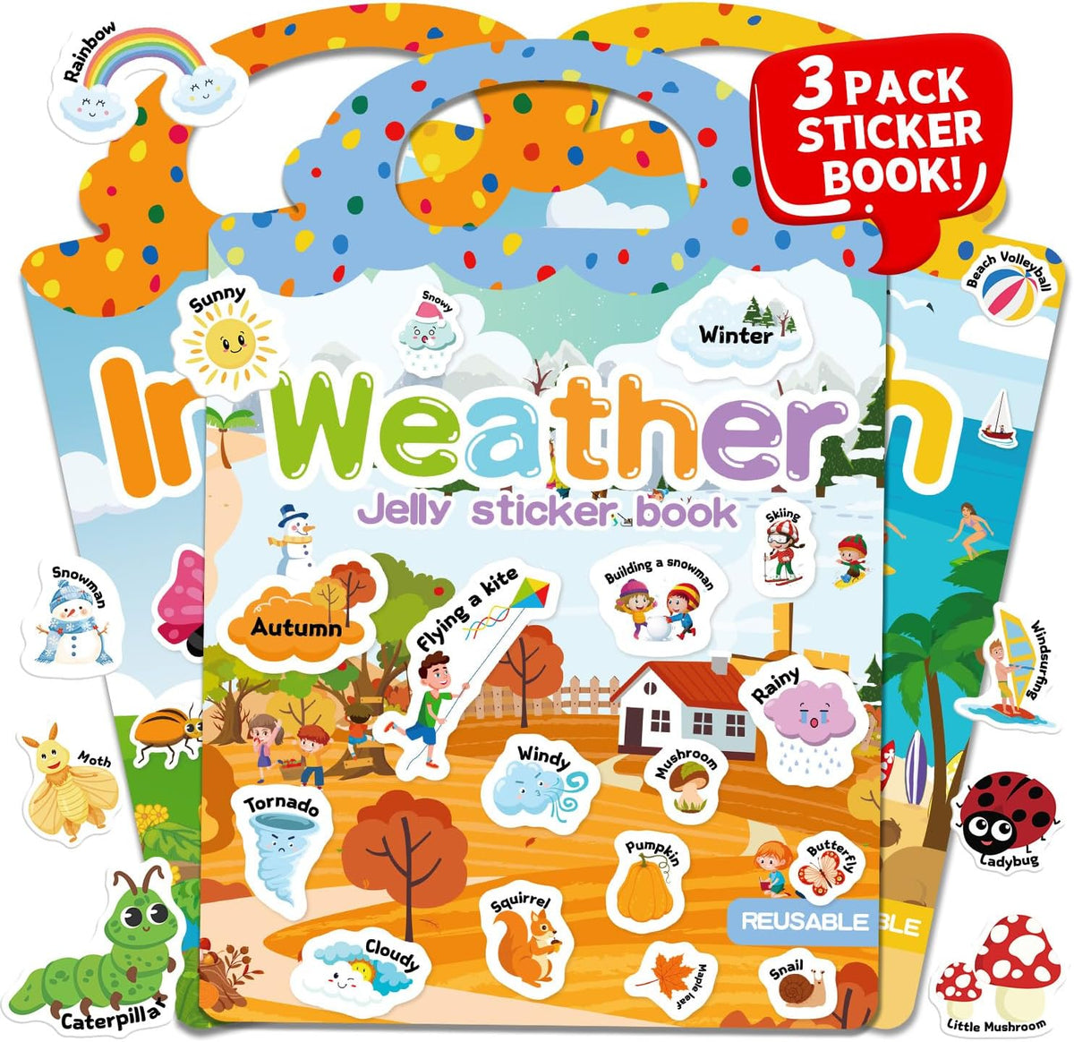 6 Sets Reusable Sticker Book for Toddlers 3-6 - Weather+Insect+Beach