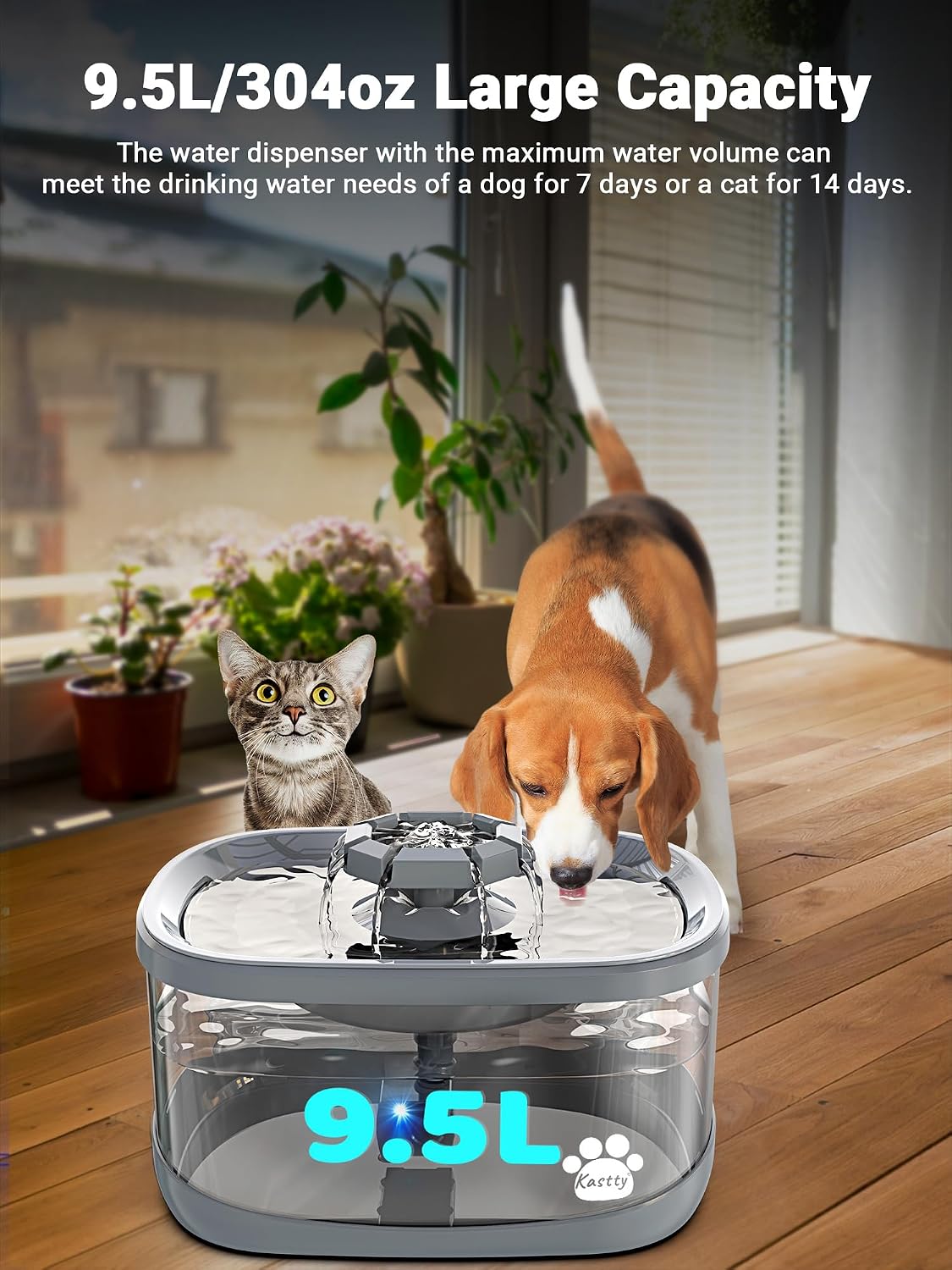 Kastty 2.5Gal/9.5L Dog Water Fountain Extra Large Pet Water Fountain - Grey - image 2