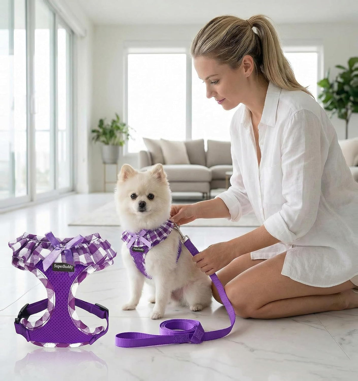 SuperBuddy Upgraded Soft Mesh Dog Harness - L (Neck Girth 15"; Chest Girth: 18.1"-24") / Purple-2 - image 4