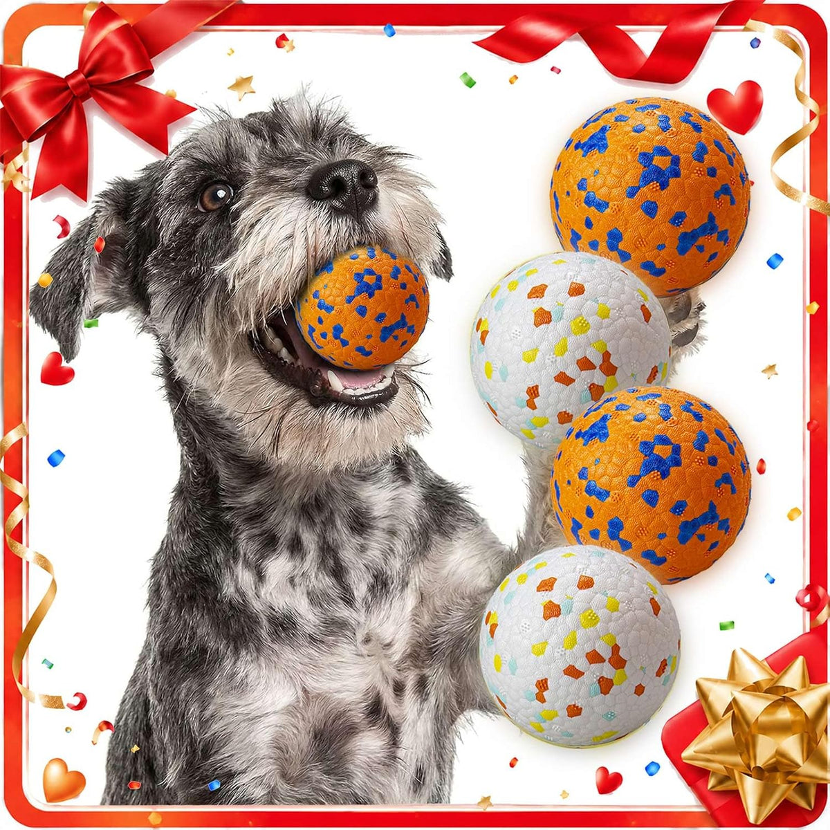 Dog Balls, Indestructible Dog Tennis Balls for Aggressive Chewers – Essentials for Dogs - White & Orange (4-Pack) / Small (2.5" diameter) - image 2