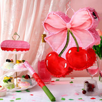 Feifeiya pink bow piñata with pink and white bat, eye masks and confetti - view 26