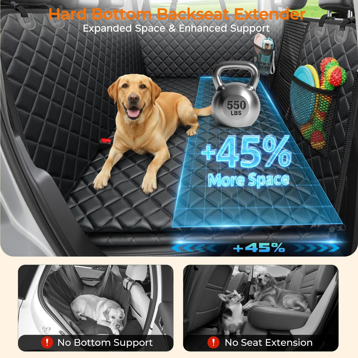 URPOWER Back Seat Extender for Dogs - Black / XL - Full Size Crew Cab Truck - image 2