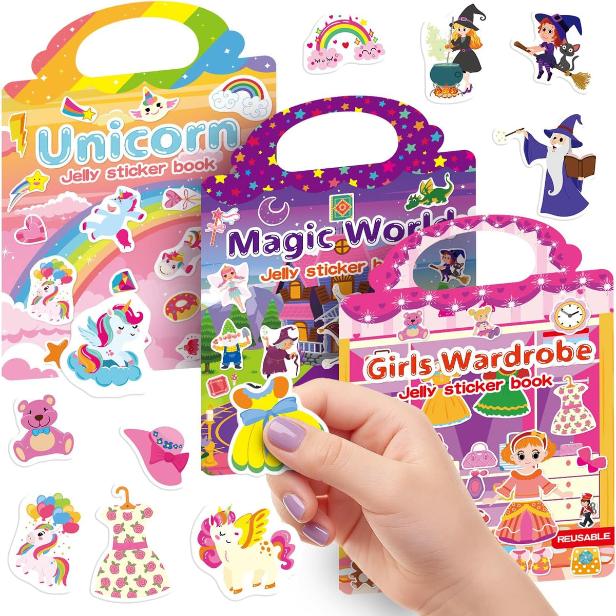 6 Sets Reusable Sticker Book for Toddlers 3-6 - Unicorn+Magic+Wardrobe