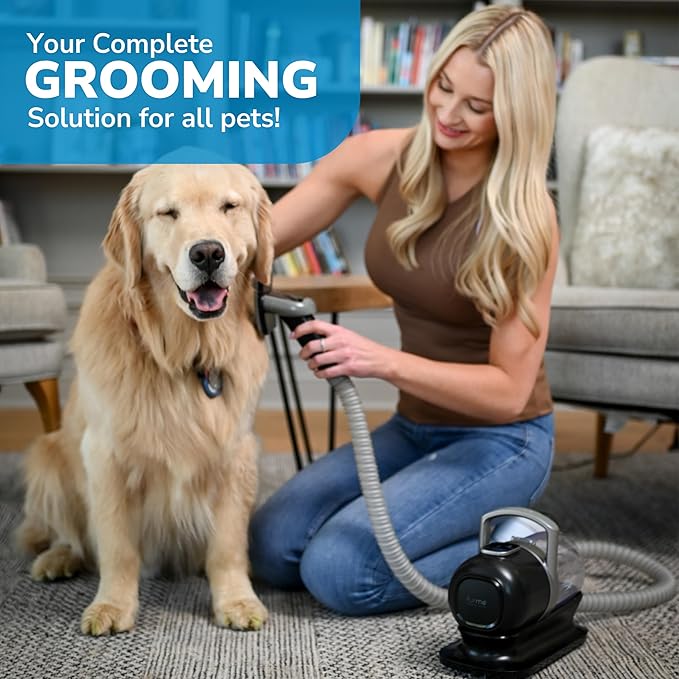 Original Pet Grooming Vacuum Kit - Cat & Dog Grooming Kit for Easy Pet Care at Home, Quiet & Safe Dog Hair Remover Machine with Brush, Clipper, Shedding & Cleaner Tools & 1L Canister