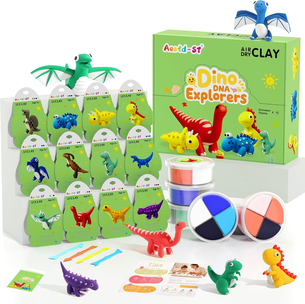 Aestd-ST Air Dry Clay Kit, Animal Theme, Modeling Clay for Kids - Dino DNA Explorers