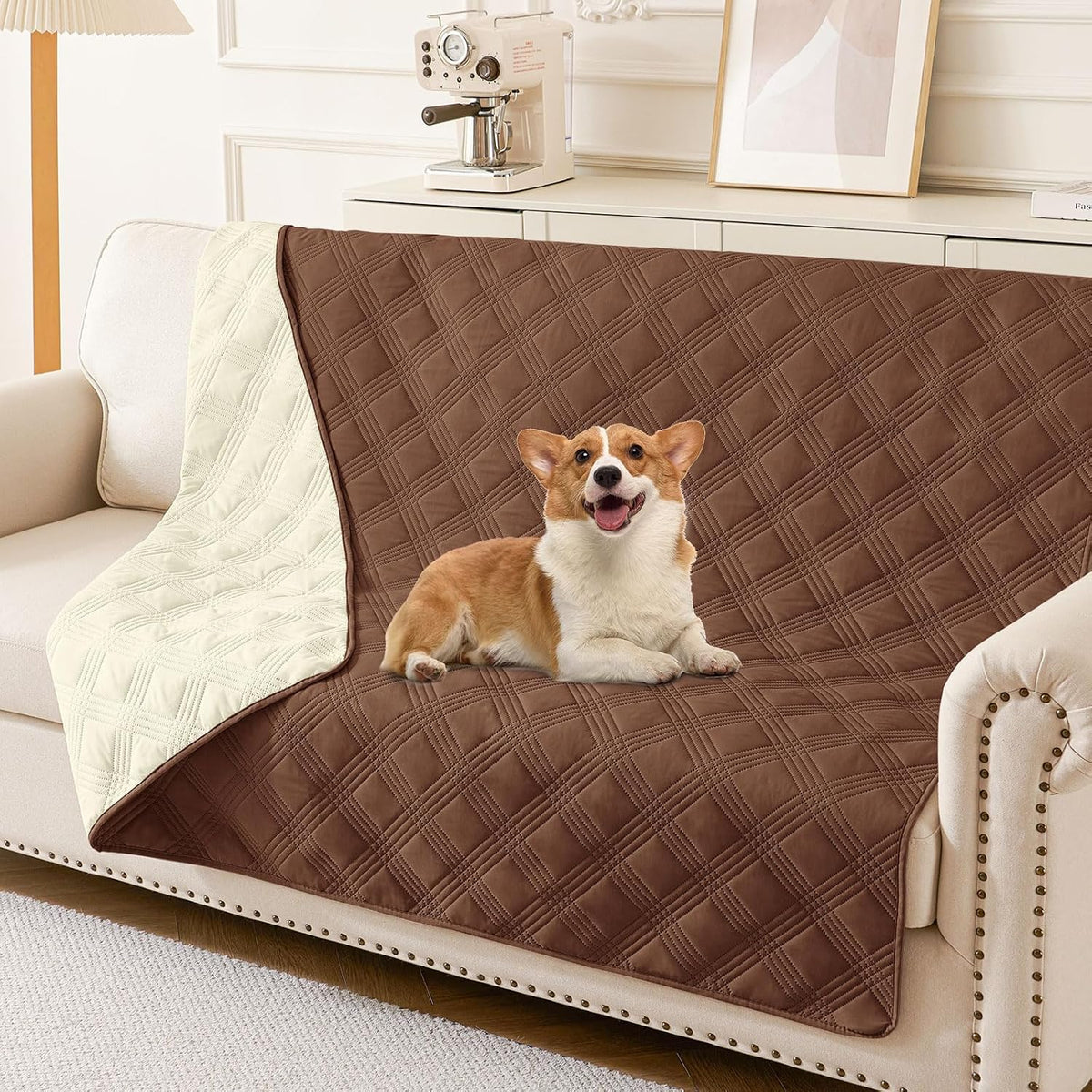Waterproof Dog Bed Blanket - Brown+beige / Plaid / 52x82 Inch