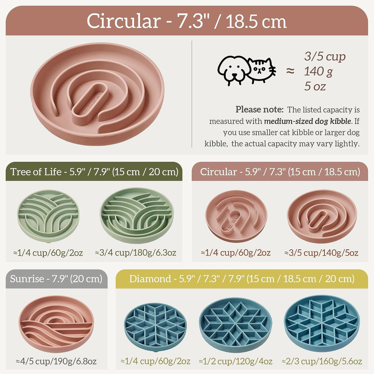 OHMO Slow Feeder Dog Bowl, 5.9" Lick Mat for Dogs, Tree of Life - Sage Green / Infinite-M(7.3“) - image 2
