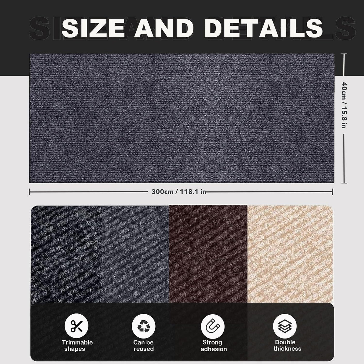 Self-Adhesive Cat Scratching Mat - Dark Grey / 118"X15.8" - image 3