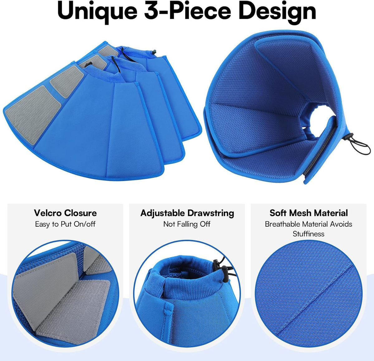 Queenmore soft 3-panel mesh dog cone for large dogs with drawstring and hook closure - view 2