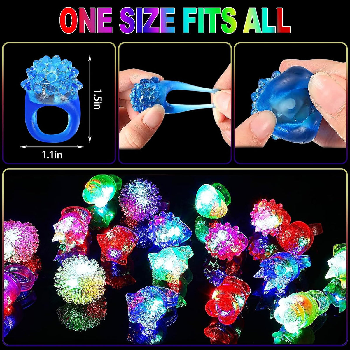 CCINEE 24Pcs Light Up Rings Flashing Assorted Colorful LED Rubber - 24pcs/Assorted Shapes - image 2