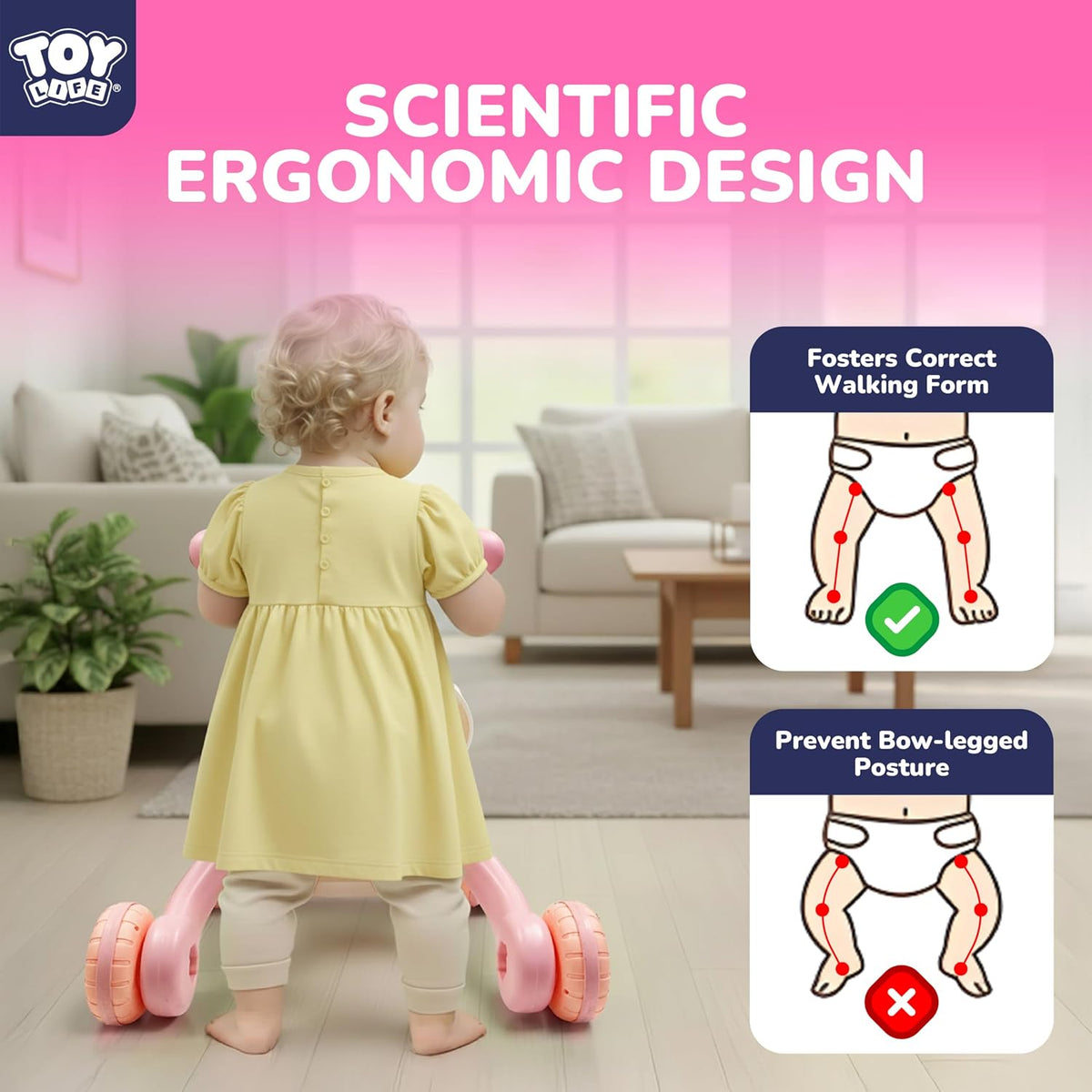 TOY Life 3-in-1 Baby Push Walker & Activity Center, 12+ Months - Pink - image 4