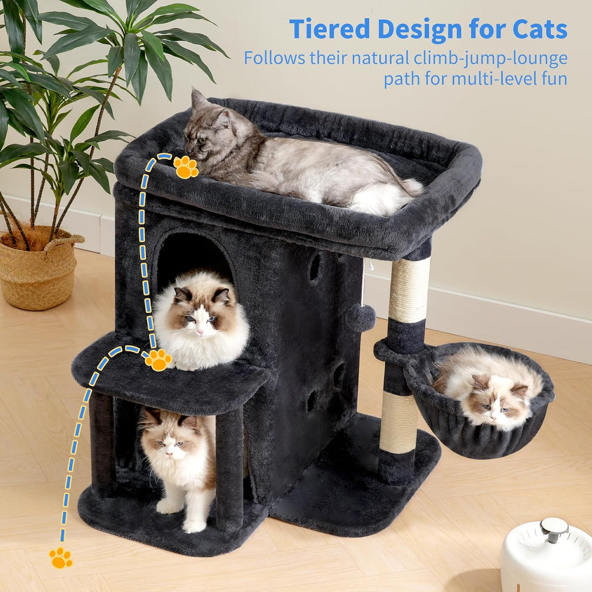 Heybly 26.3" Cat Tree for Large Cats with Big Perch & Dual Condos - Smoky Gray / 26.3 inch - image 2
