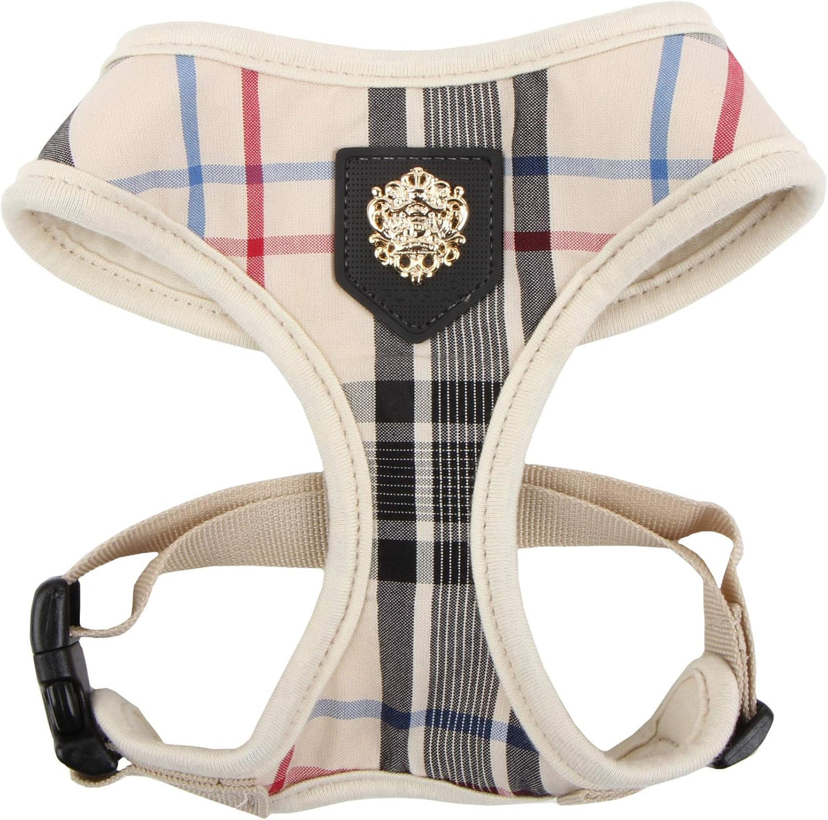 Puppia Junior Over-The-Head Dog Harness Checkered Pattern No Choke - Large / Beige
