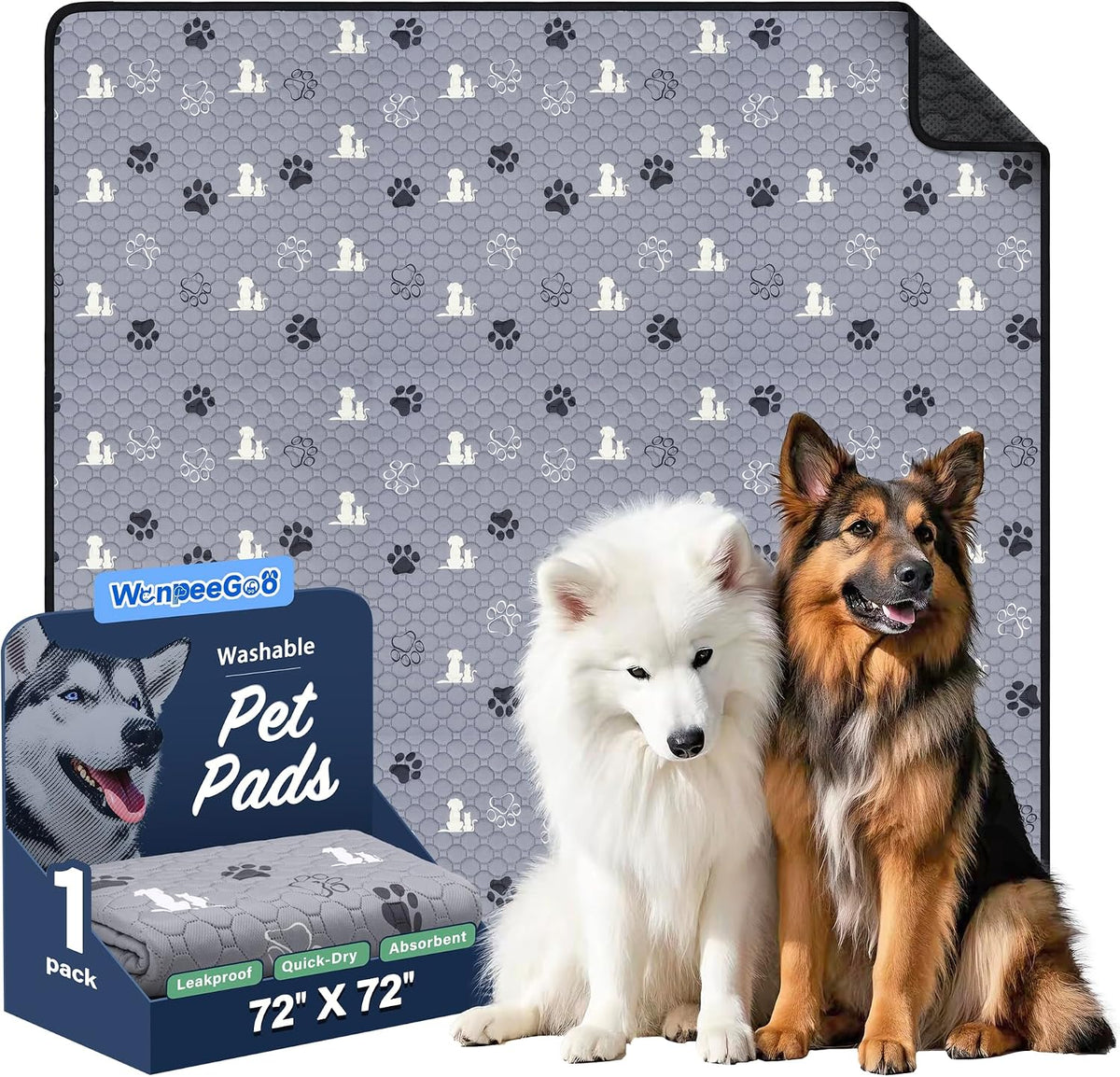 Washable Pee Pads for Dogs, Waterproof - Gray / 72"x72" (Pack of 1)