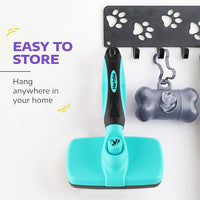 Hertzko Dog Brush for Shedding - Self Cleaning Slicker Brush for Dogs and Cats - Gently Removes Loose Hair, Tangles, and Dirt - Grooming Comb Suitable for Long or Short Coats - Aqua