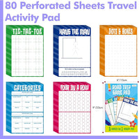 Road Trip Game Pad, 80 Perforated Sheets Travel Activity Pad, 5 Games in 1 Pad, Plane, Car Trip Activity, Pen Pencil & Paper Game for Kids, Adults (6” x 9”)