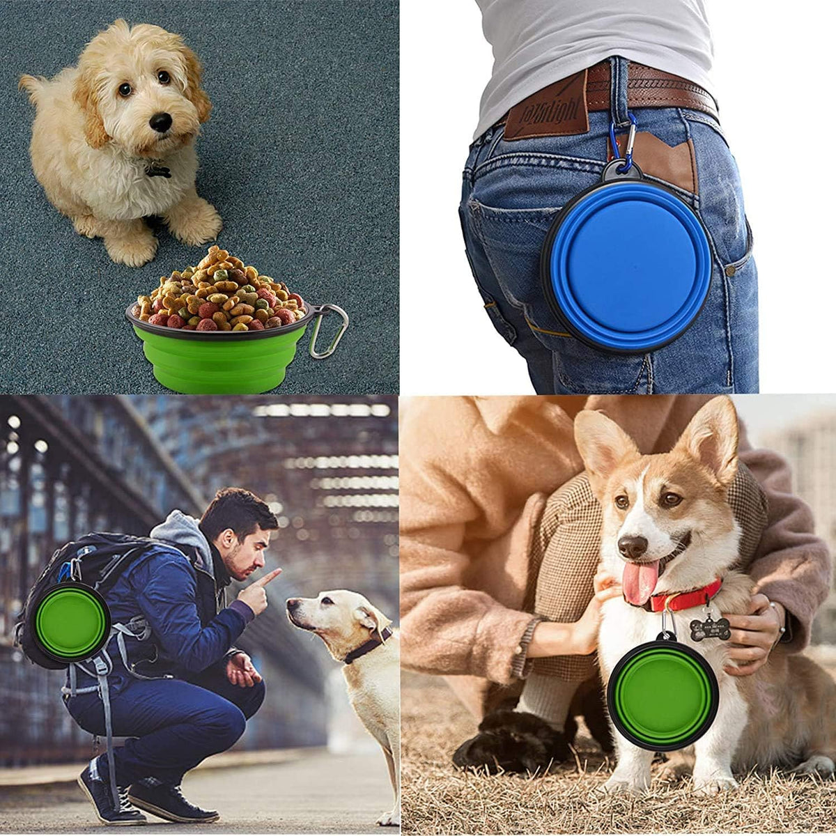 Large Collapsible Dog Bowls - Large,34oz / 34oz-Green&Red - image 2
