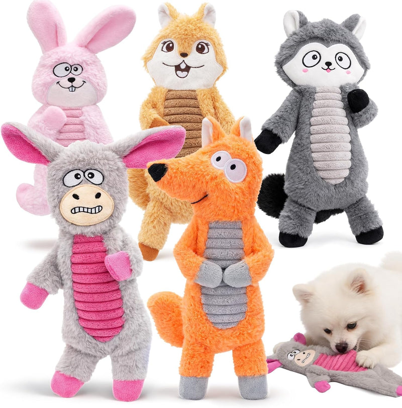 No Stuffing Dog Squeaky Toys Dogs Love These! – Essentials for Dogs - Cute Animals / 5 PACK 8" Animals