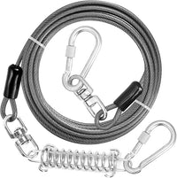 Jenico Dog Tie Out Cable - 10/15/20/30/40/50/70/100/150FT Runner Cable with Swivel Hook and Shock Spring, Outdoor Dog Leash Tether for Yard and Camping, Up to 500 LBS