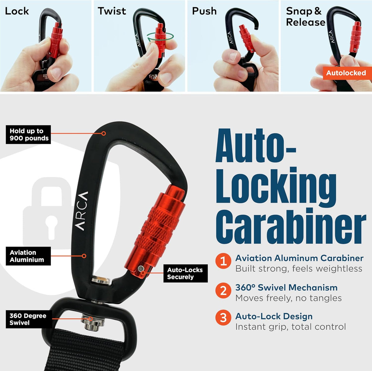 ARCA PET Carbon Black dog car seatbelt with reflective climbing rope and swivel carabiner - view 3