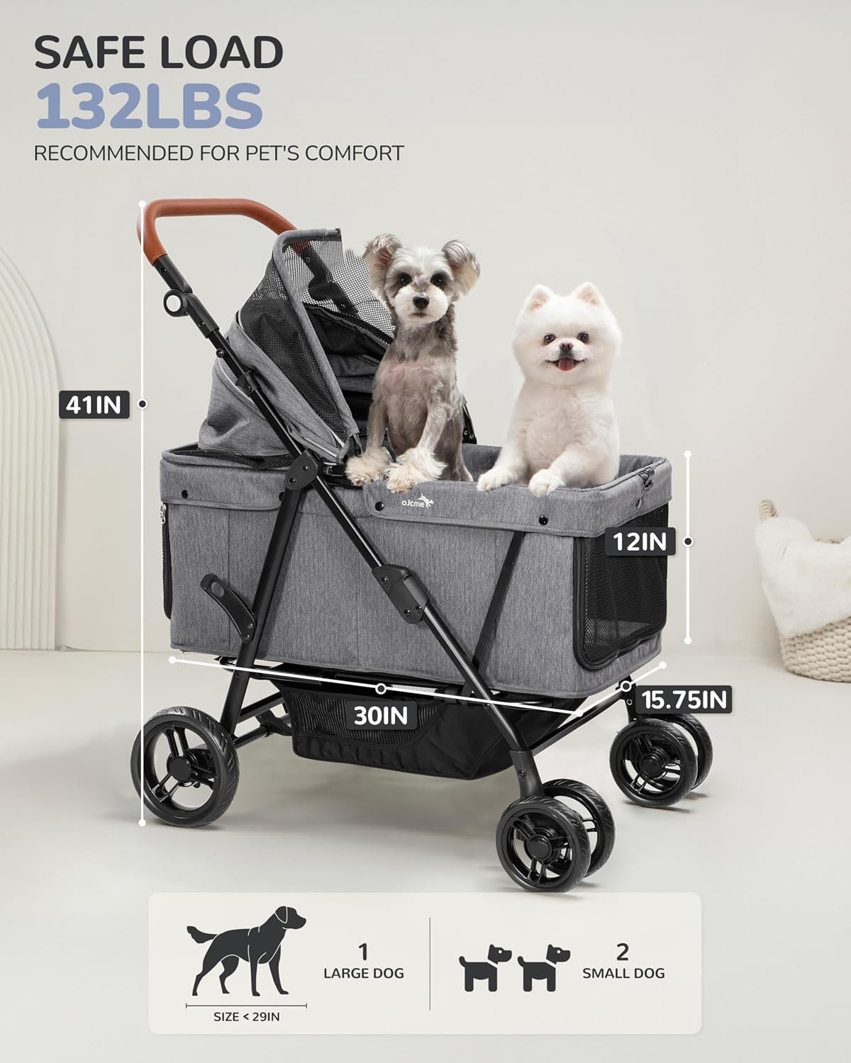 Dog Stroller for Large & Medium Dogs, for 2 Small Dogs – Essentials for Dogs - Urban Gray - image 4