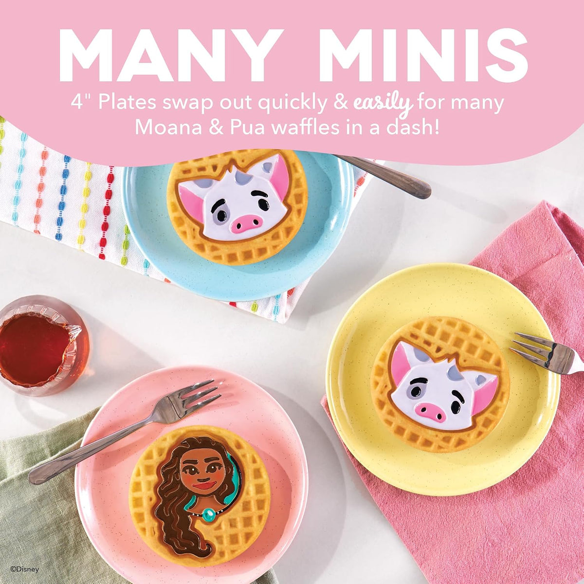 Dash Waffle Maker Plates, Dinosaur & Unicorn, Nonstick - Moana and Pua - image 4