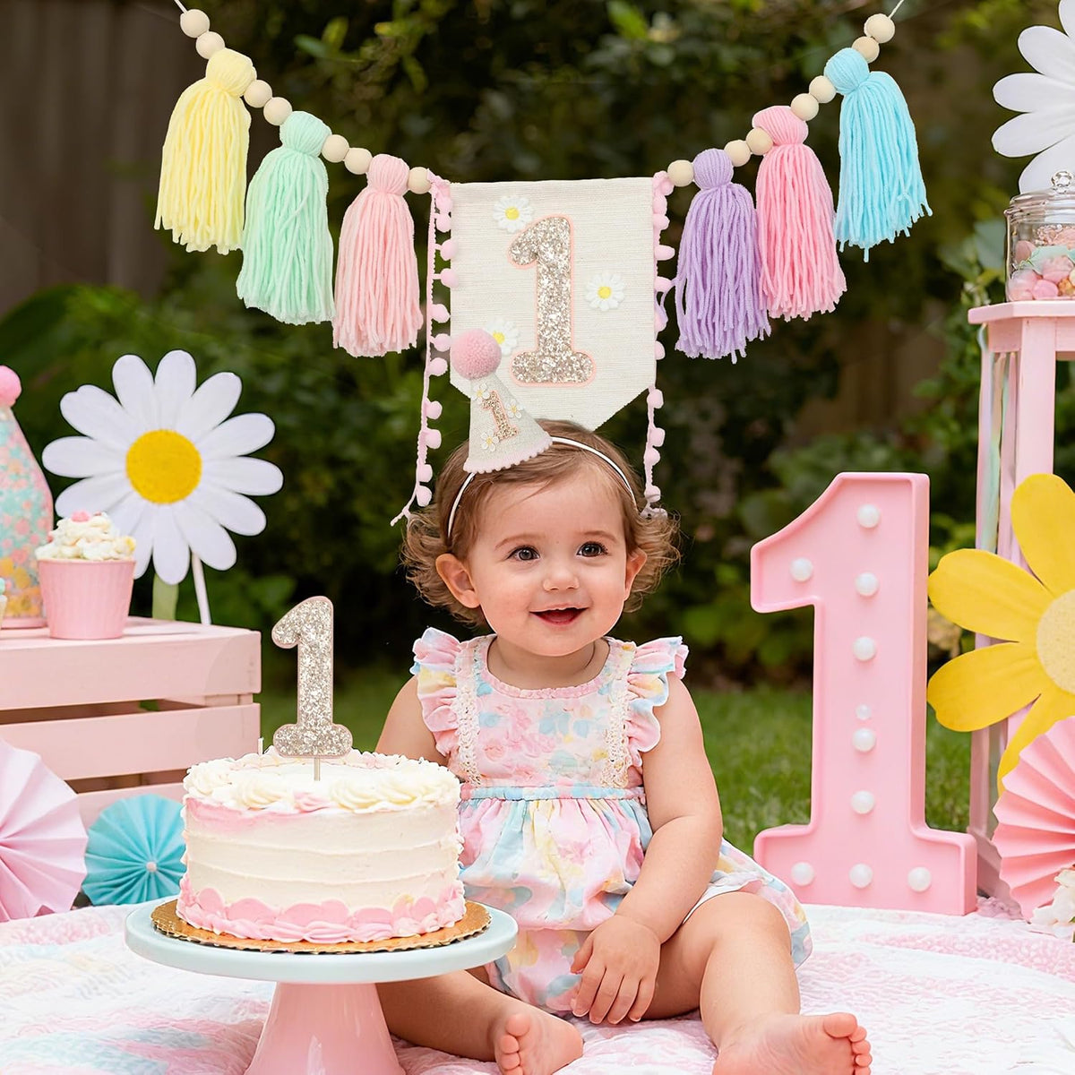 First Birthday Decorations for Boy Blue One Year Old High Chair - Macaron - image 4