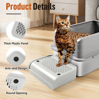 Cat Litter Box Step, Large Cat Litter Ramp with Filter Function - Light Grey Raised - image 4