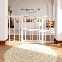 BABELIO 29-55 Inch Extra Wide Baby/Dog Gate, Metal Auto Close, Pressure Mounted Pet Door for Doorways, NO Need Tools and Drilling, with Wall Cups, White