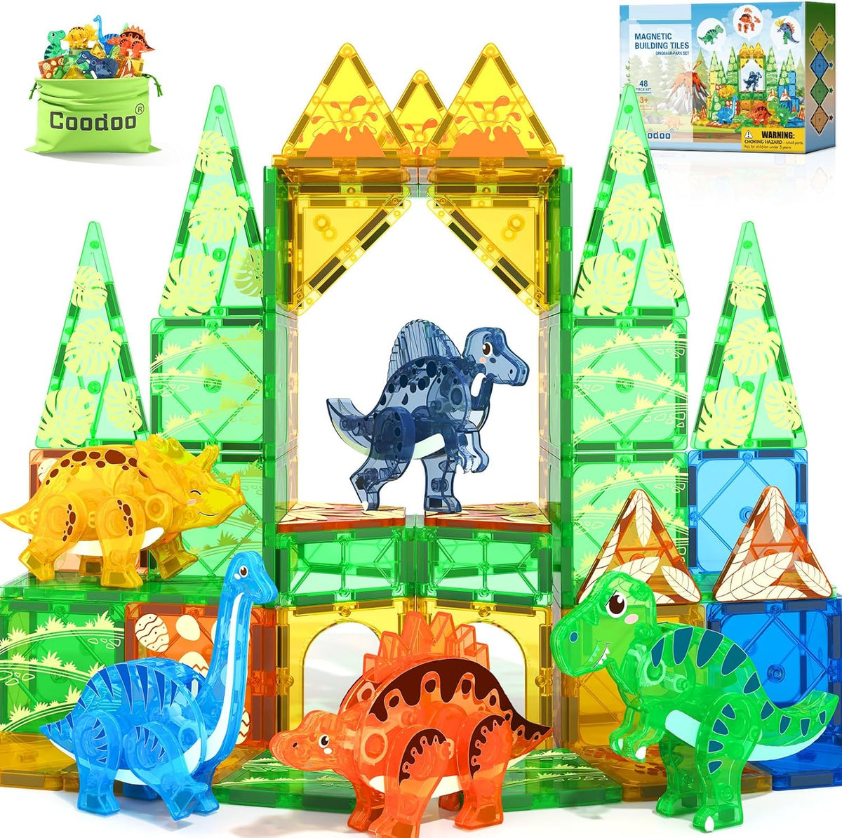 Dinosaur Toys Magnetic Tiles 3D Movable Dinos for Kids 3-5-7