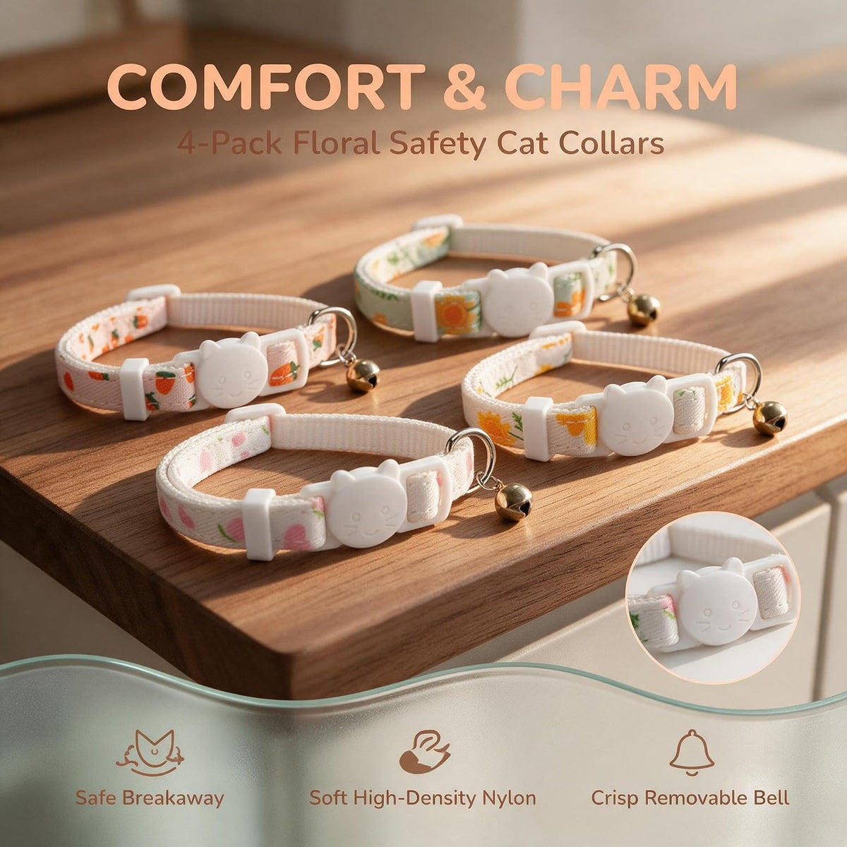 Yizepet Cat Collars with Bells, Breakaway Kitten Collar - love - image 3