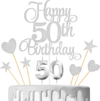 50th Birthday Cake Decorations - Silver