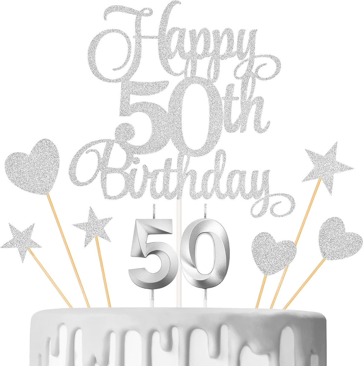 50th Birthday Cake Decorations - Silver