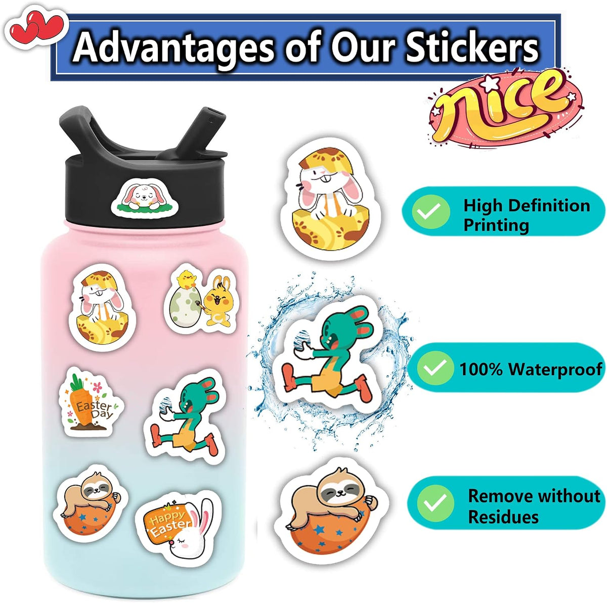 win4pdlay 200 waterproof vinyl stickers for kids with cute kawaii designs for water bottles - view 5