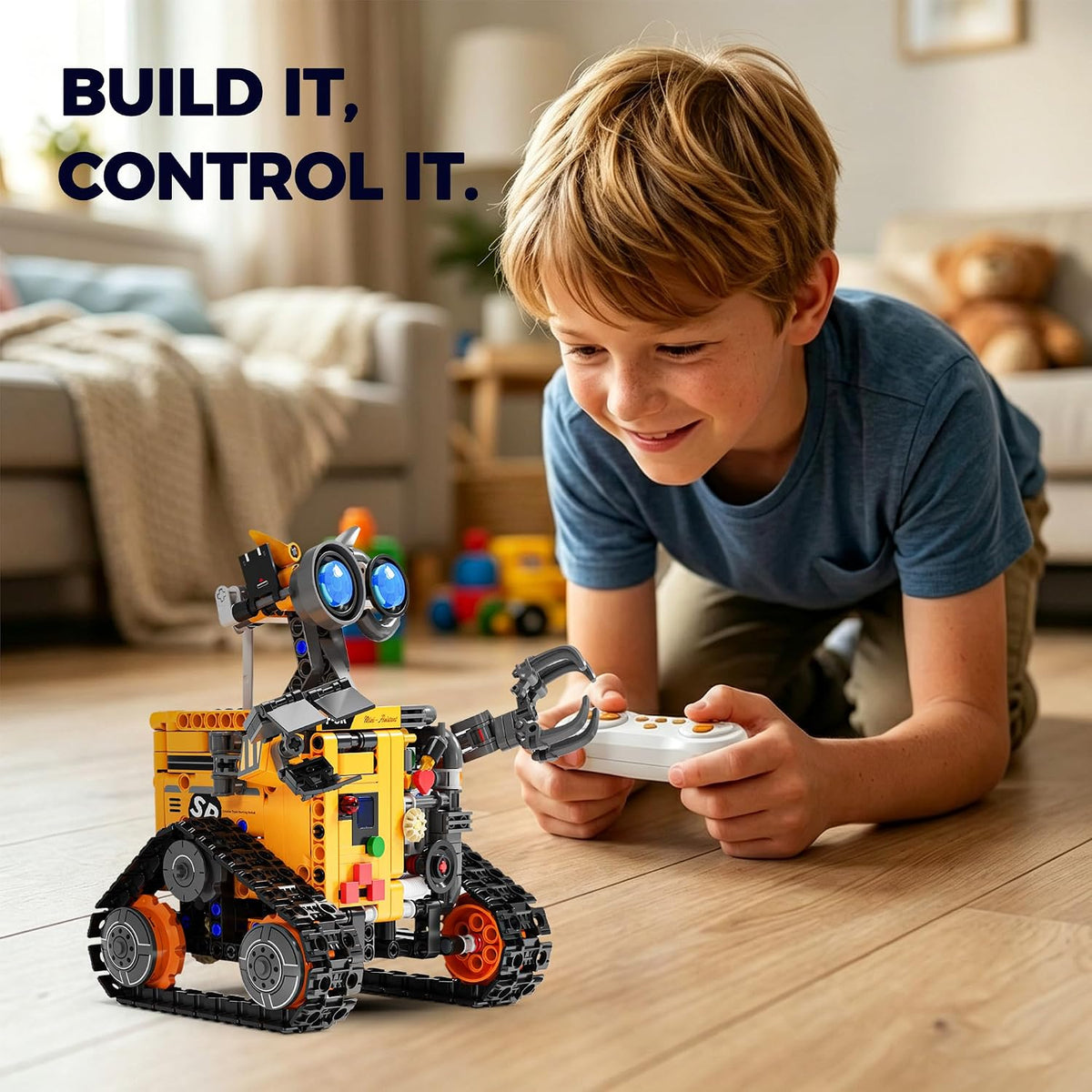 Demkia 4-in-1 STEM robotics kit built as a tracked robot with remote control - view 2