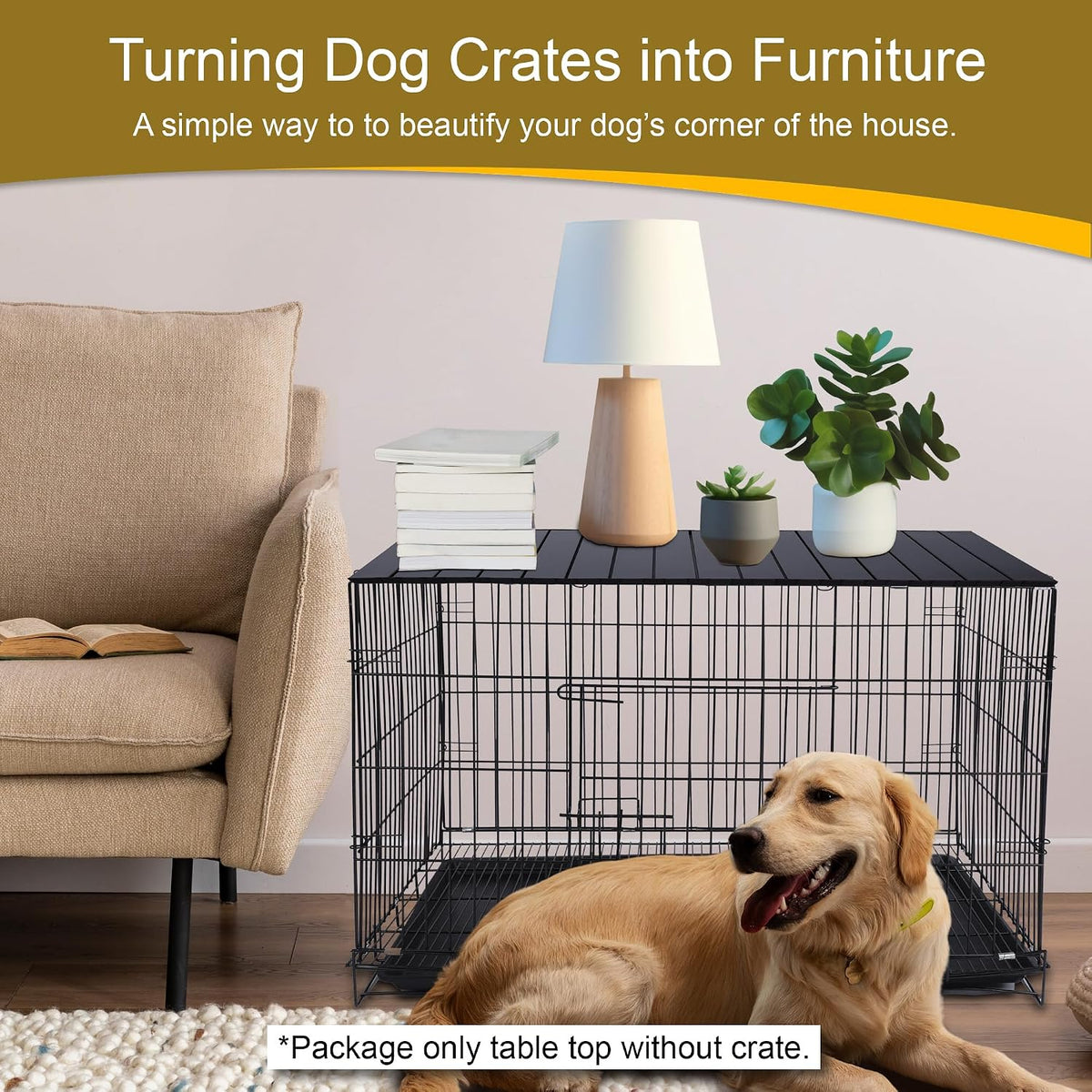 Petmystify black foldable aluminum dog crate topper with magnets, 43.5 by 28 inches - view 2