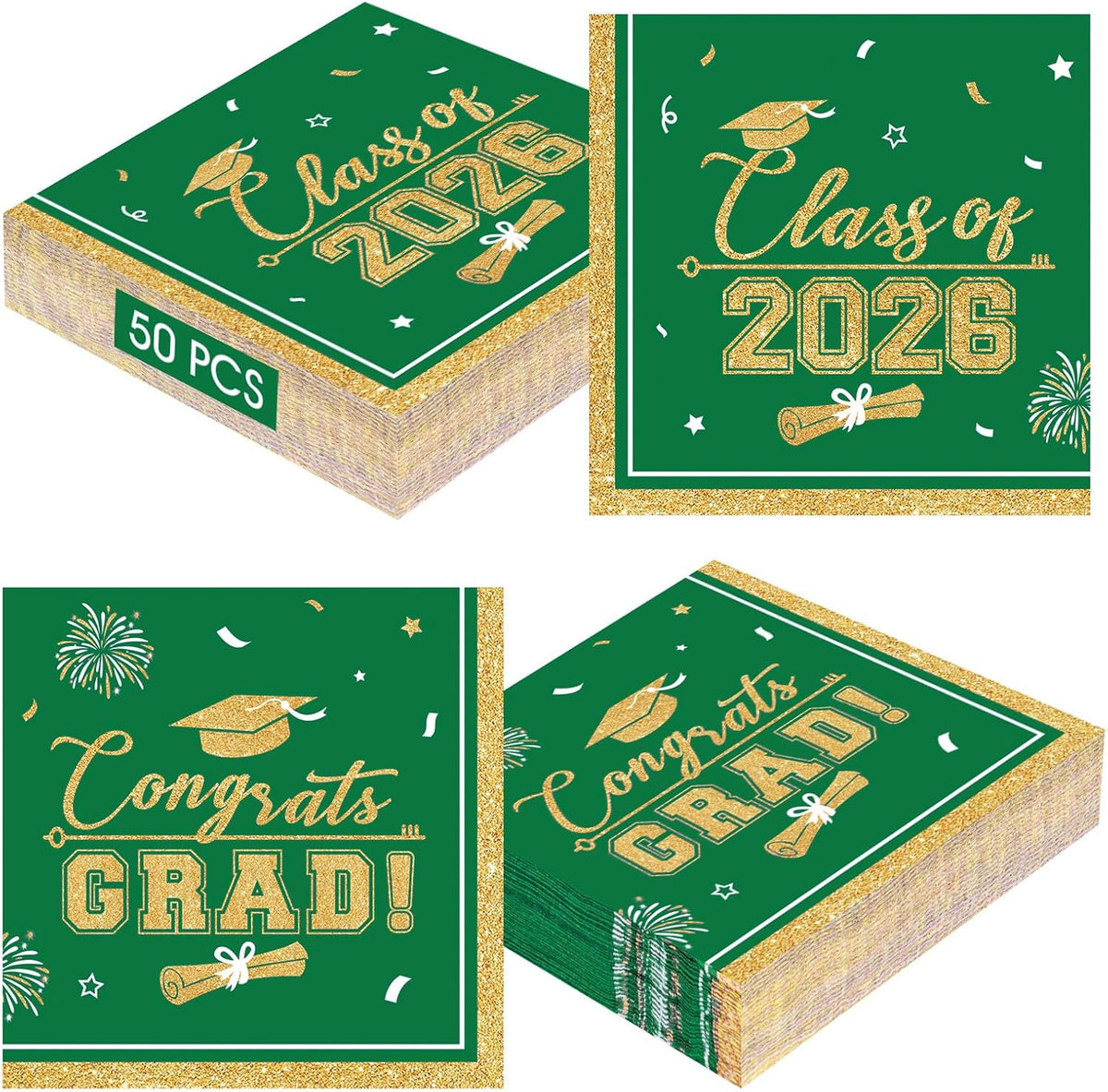 PERFQU Class of 2026 graduation napkins in blue and gold with cap and tassel design - view 4