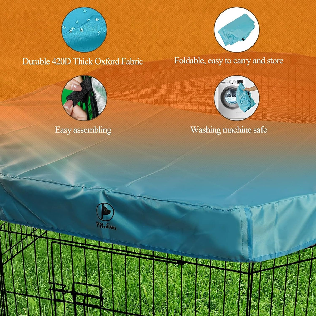 Playpen Top Cover for 24'' Width 8 Panel Pen - Blue / Only Top Cover, Adhesive Tape Connections - image 4