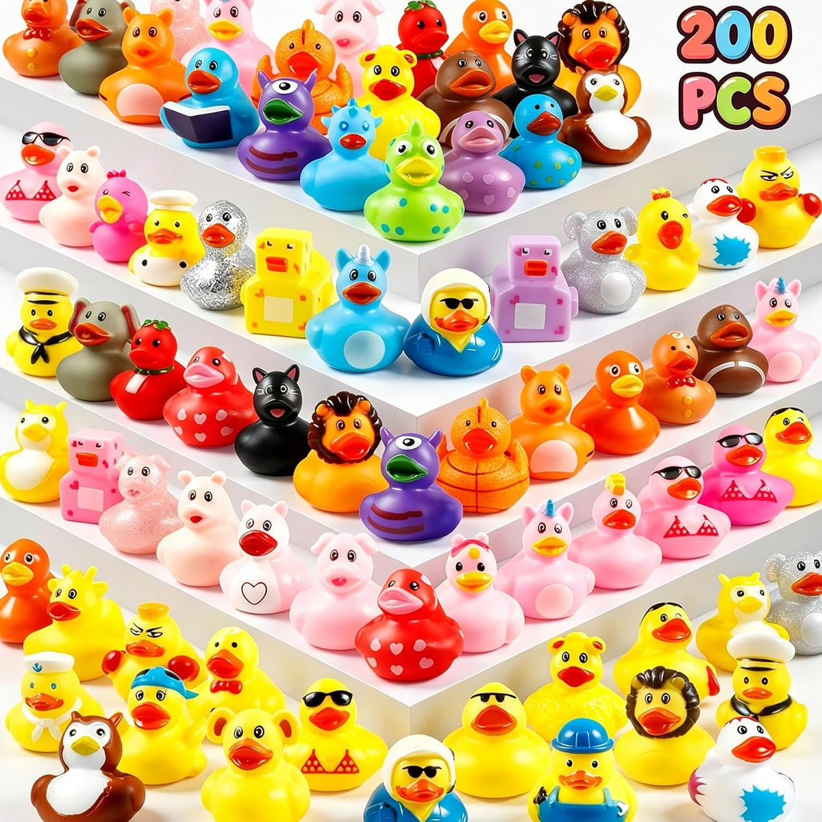 Tiaxidex 100 assorted 2 inch mini rubber ducks in bulk with mixed designs