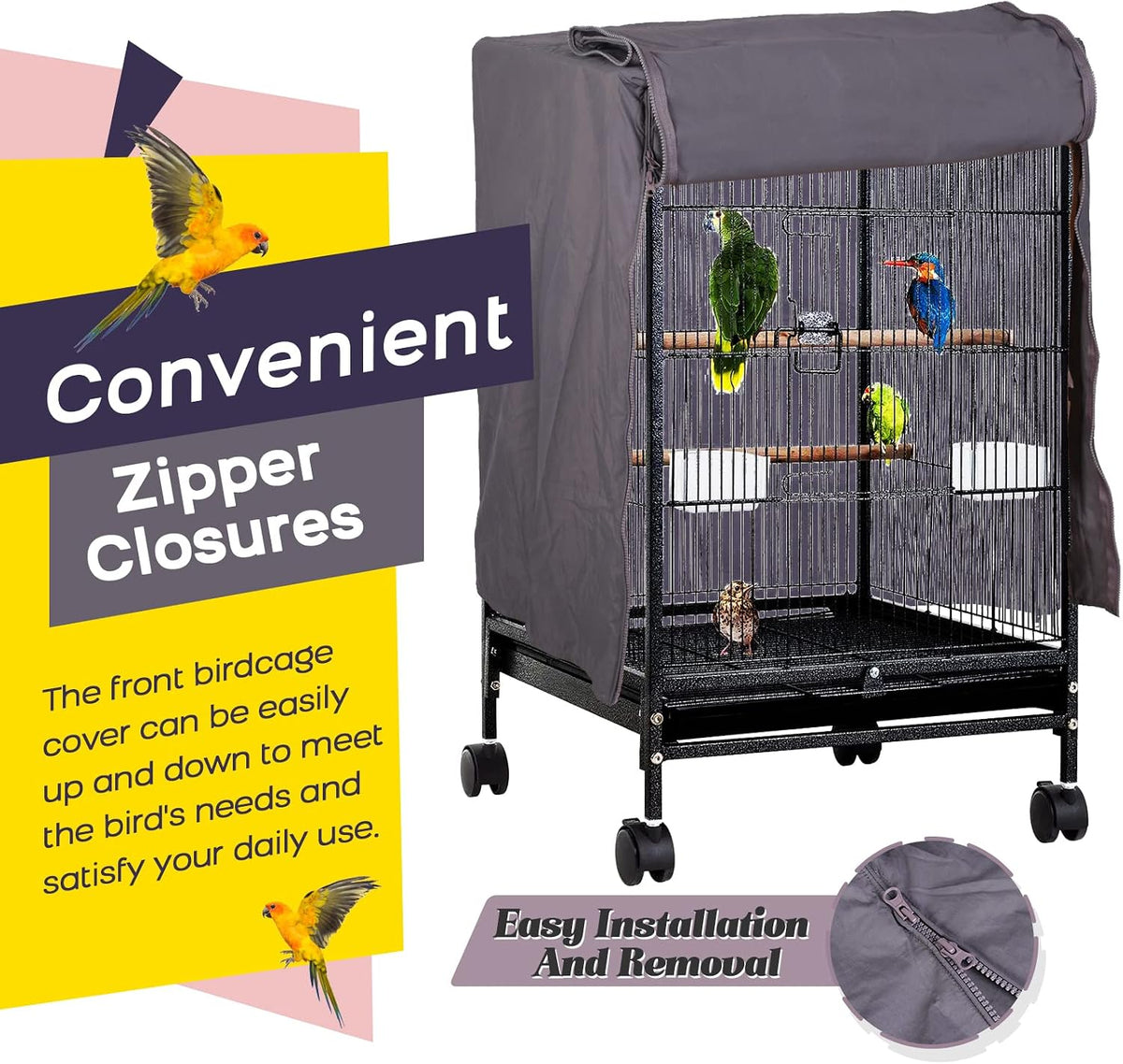 QBLEEV Bird Cage Covers, Breathable Blackout Birdcage Covers for Night – Essentials for Birds - Grey / 20.5"L X 20.5"W X 29.1"H - image 4