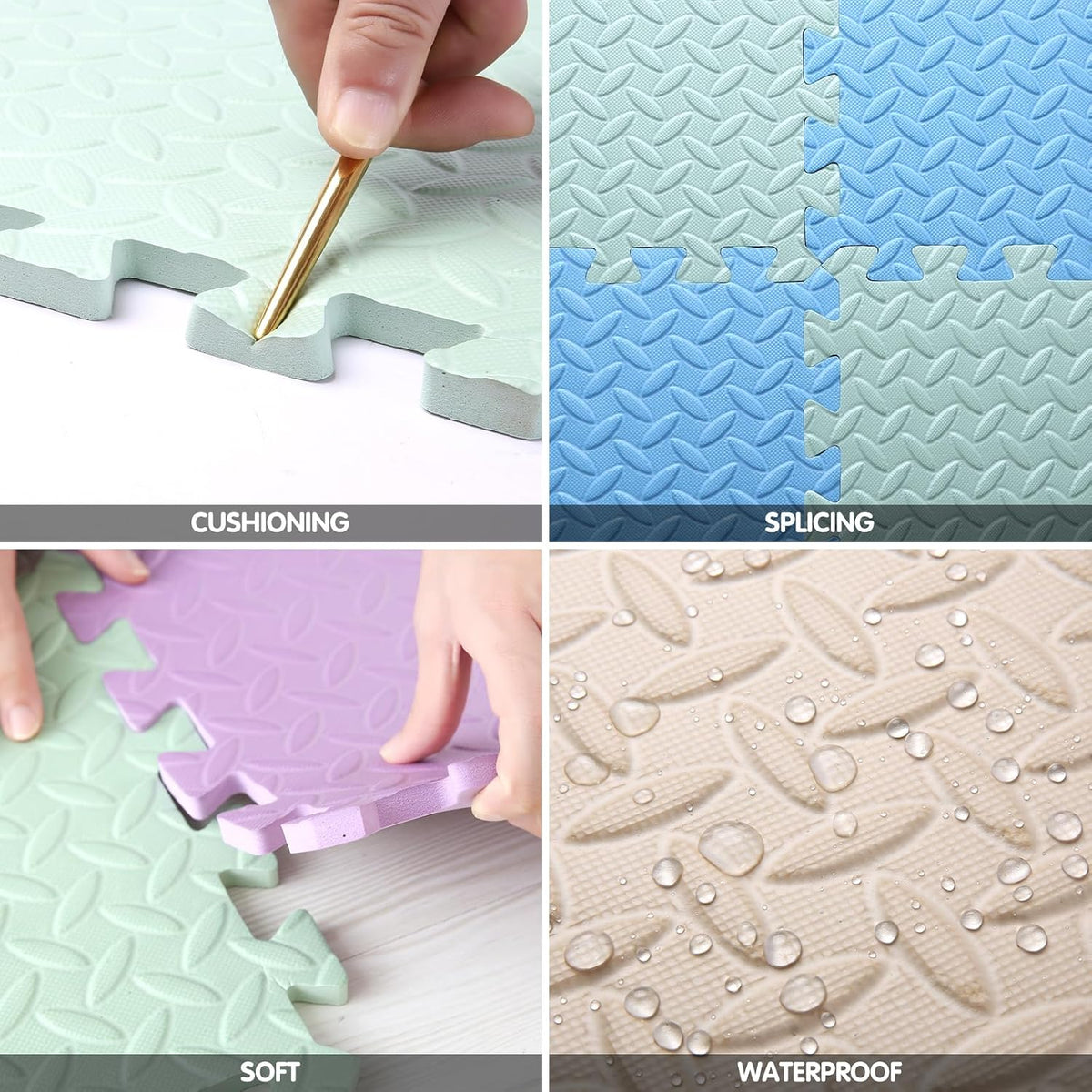 16 Tiles Foam Play Mat, Soft & Safe EVA Foam Mats for Floor - Bean Green/Light Blue - image 3